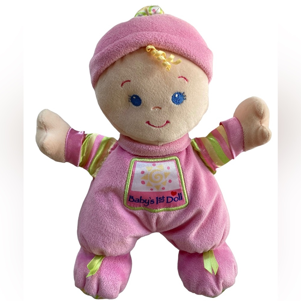 Fisher Price Baby's 1st Doll Pink Plush Lovey Rattle Toy Dolly 11”.